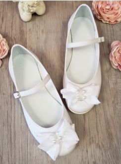 Chaussures ballerines lanière cérémonie fille avec noeud ruban