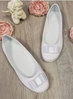 Ballerine fille blanche cérémonie neoud satin