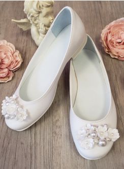 Chaussures ballerines cérémonie fille avec fleurs et perles