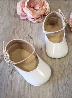 Chaussons baptême babies vernis bébé fille blanc
