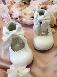 Chaussures cérémonie baptême cuir bébé et petite fille avec noeud