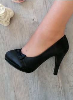 Chaussures de soirée femme satin noir et nœud