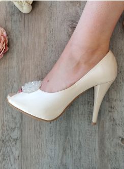 Chaussures cérémonie femme satin et cristal satin ivoire écru