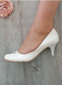 Chaussures cérémonie femme petit talon strass ivoire écru