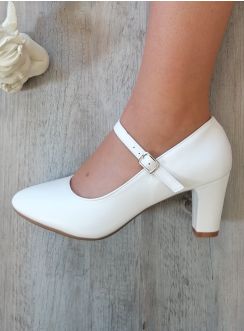 chaussures cérémonie blanche mariage communion à lanière petit talon