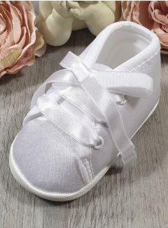 Chaussons baptême bébé garçon satin lacet
