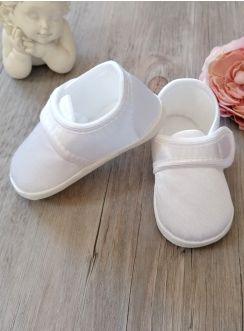 Chaussons baptême blanc bébé garçon blanc satin