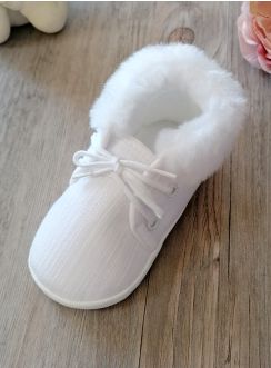 Chaussons baptême hiver bébé garçon lin fourrure