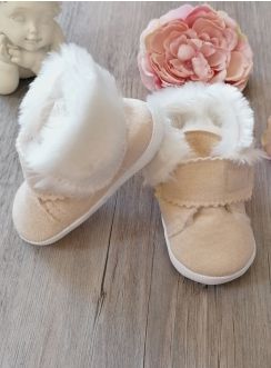 Chaussons bébé garçon hiver nubuck  fourrure poils long ivoire