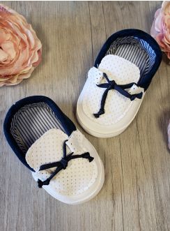 Chaussons de baptême ou mariage blanc bleu pour bébé