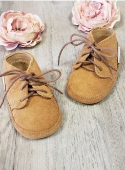 Chaussons bébé et petit garçon en nubuck marron