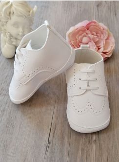 Chaussons de baptême bébé garçon blanc mat