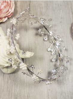 couronne chignon large argentée avec perles et strass