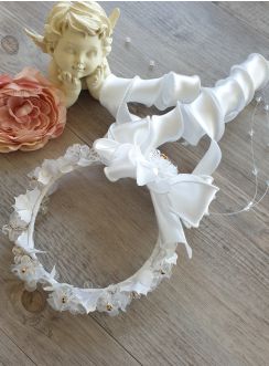 couronne bébé baptême blanche et or