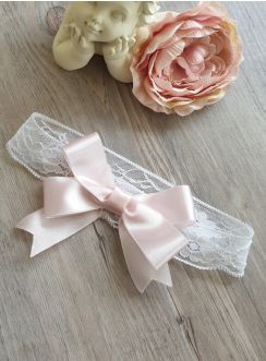 bandeau bébé dentelle et noeud rose