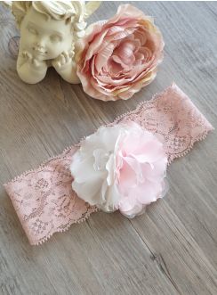bandeau bébé dentelle rose poudre