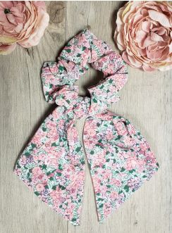 Chouchou Crunchy Noeud cheveux Fleuri liberty rose