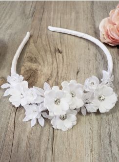 Serre tête cérémonie enfant blanc fleur et strass