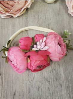 Bandeau fleurs rose fushia champêtre petites filles coiffure cérémonie