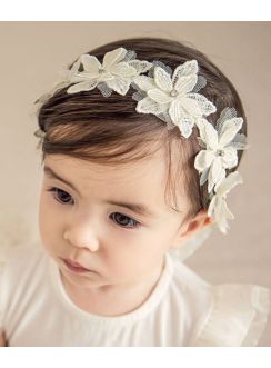 Bandeau blanc baptême bohème petite fille