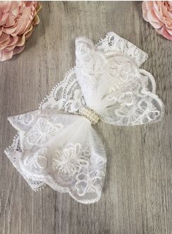 Bandeau dentelle et noeud large IVOIRE écru bébé fille