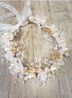 Diadème souple perles et fleurs coiffure cérémonie