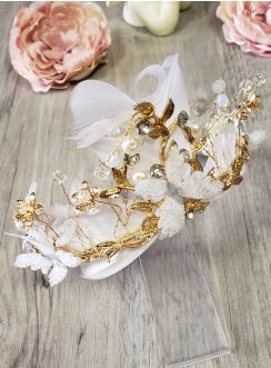 Diadème coiffure mariage pour femme plume papillon et perles