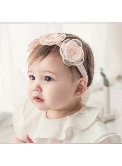 Bandeau fleur tissu coiffure cérémonie bohème enfant saumon