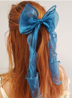 Neoud pour tresse coiffure de cérémonie enfant bleu turquoise