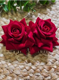 Peigne cheveux rose velour rouge pour coiffure de cérémonie
