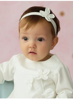Bandeau bébé fille avec fleur en tissu Ivoire - Ecru