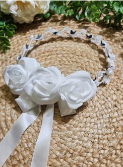 Couronne de fleurs blanches avec perles – Accessoire mariage & communion