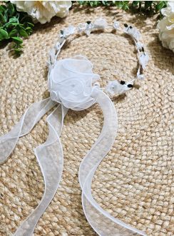 Couronne florale communion ou mariage – Fleurs en tissu et organza
