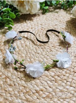 Bandeau floral blanc fait main – Accessoire de cérémonie