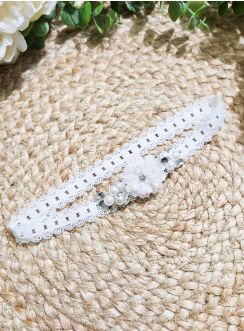 Bandeau cérémonie bébé fille – Fleur, perles et strass