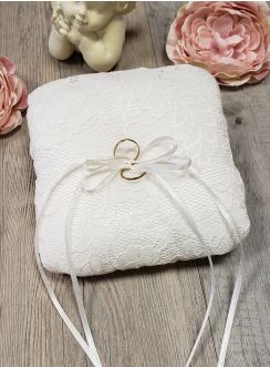 Petit coussin porte alliances dentelle ivoire écru