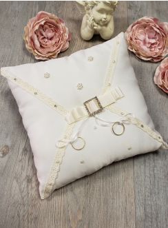 Coussin porte alliance pas cher ivoire avec dentelle