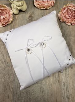 Coussin de mariage blanc ruban et strass