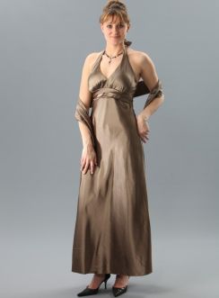 Robe de coktail longue pas chère ou de soirée en satin - d1090 marron 38