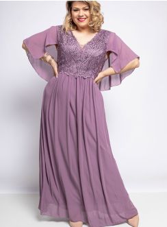 Robe cérémonie longue femme grande taille cape mousseline