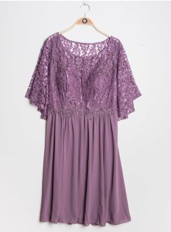Robe cérémonie mariage femme cape dentelle grande taille mauve