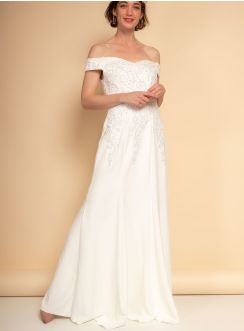 Robe de mariée longue buste perlée