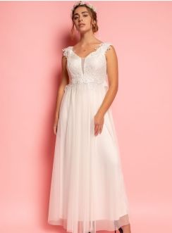 Robe cortège longue femme tulle et dentelle