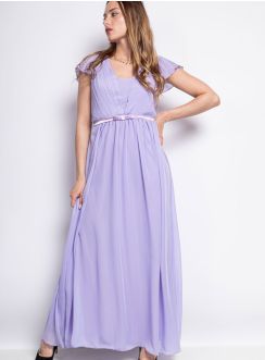 Robe longue cocktail femme en mousseline plissée
