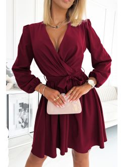 Robe soirée femme glamour et manches longues bordeaux