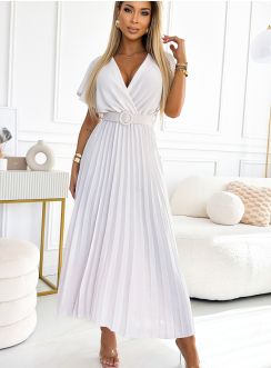 Robe midi plissée écrue cérémonie – Taille unique élégante pour baptême