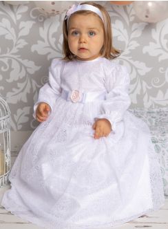 Robe de baptême manches longues Salomé + bandeau