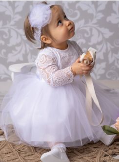 robe de baptême manches dentelle