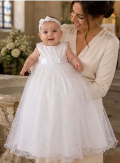 robe de baptême longue paillette blanche pour bébé