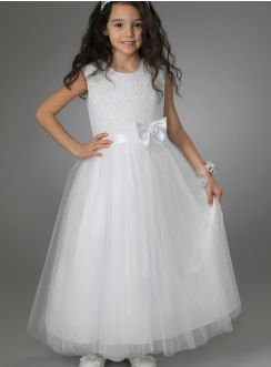 Robe cérémonie fille longue princesse Avelina blanche - gamme luxe